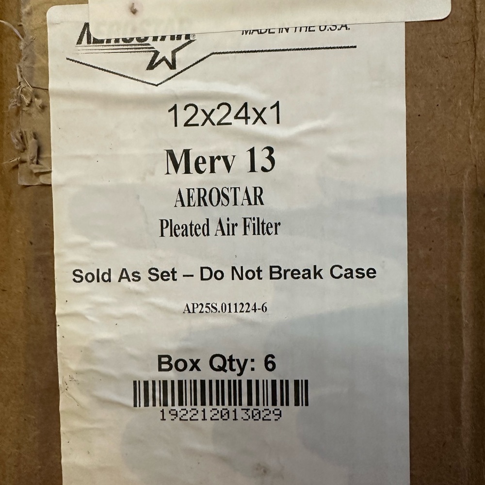 Aerostar 12x24x1 MERV 13 Pleated Air Filter, AC Furnace Air Filter, 6 Pa…